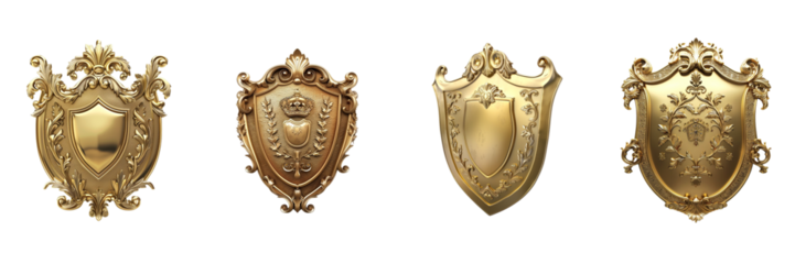 Set of Gold shield isolated on transparent png background