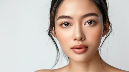 Obraz premium Close-up portrait of a young woman with smooth skin and brown eyes