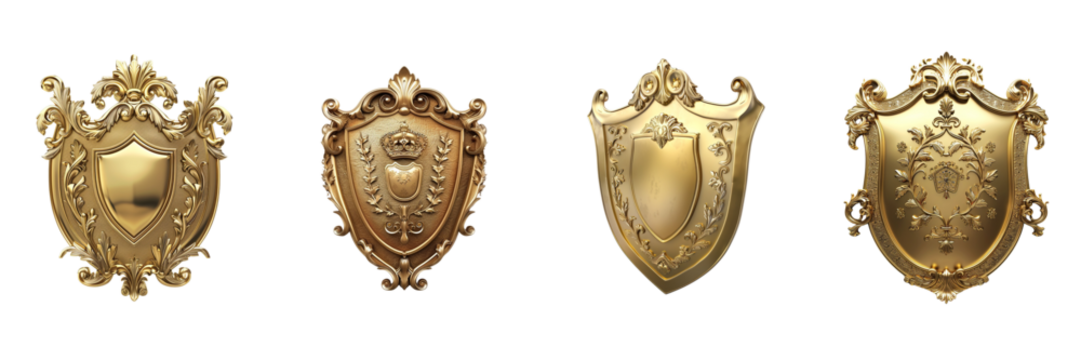 Set of Gold shield isolated on transparent png background