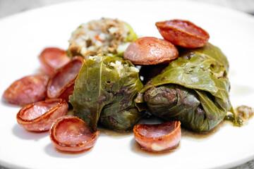 Typical Ukrainian food known as holupti, cabbage stuffed with rice and meat. Cabbage roll