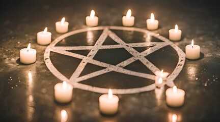 Illuminated Occult Pentagram on Concrete with Dark Background - Powered by Adobe