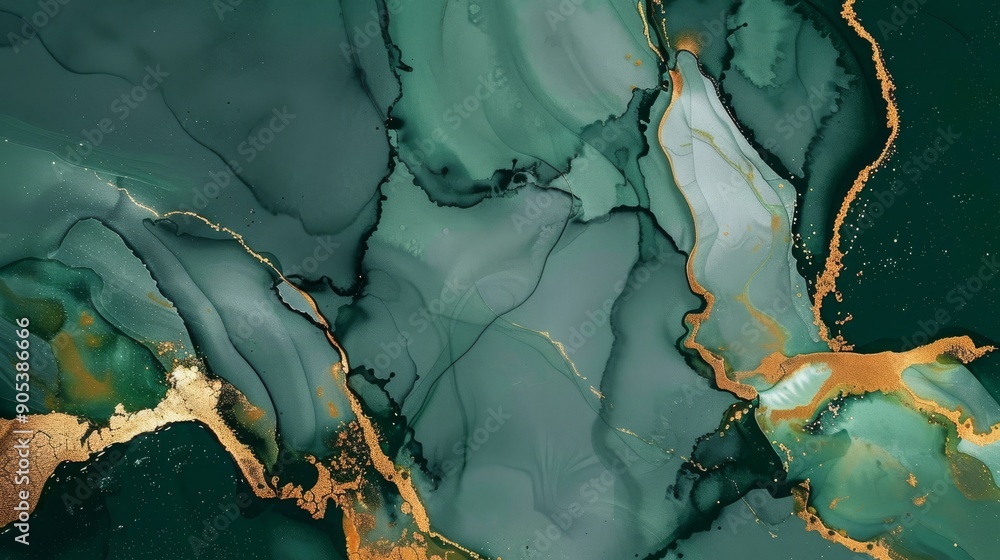 Poster this abstract design features captivating green and gold fluid textures, creating an eyecatching vis