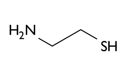 cysteamine molecule, structural chemical formula, ball-and-stick model, isolated image organosulfur compound