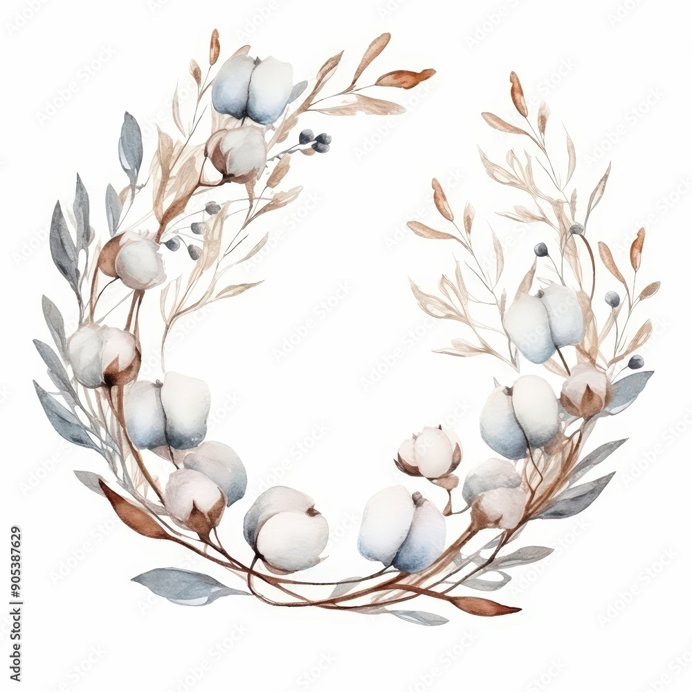 Sticker Watercolor Cotton Wreath