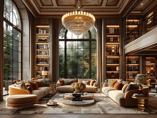 Fototapeta premium Luxurious Opulent Chandelier in Elegant Ornate Interior Design