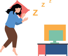 The girl is sleeping while watching TV.