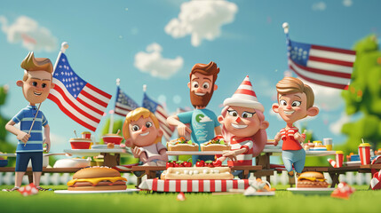 Fototapeta premium 3D Cartoon American Flag Celebration.