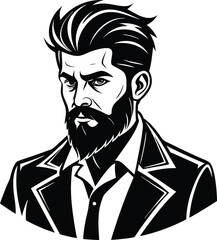 silhouette of hipster man head white background