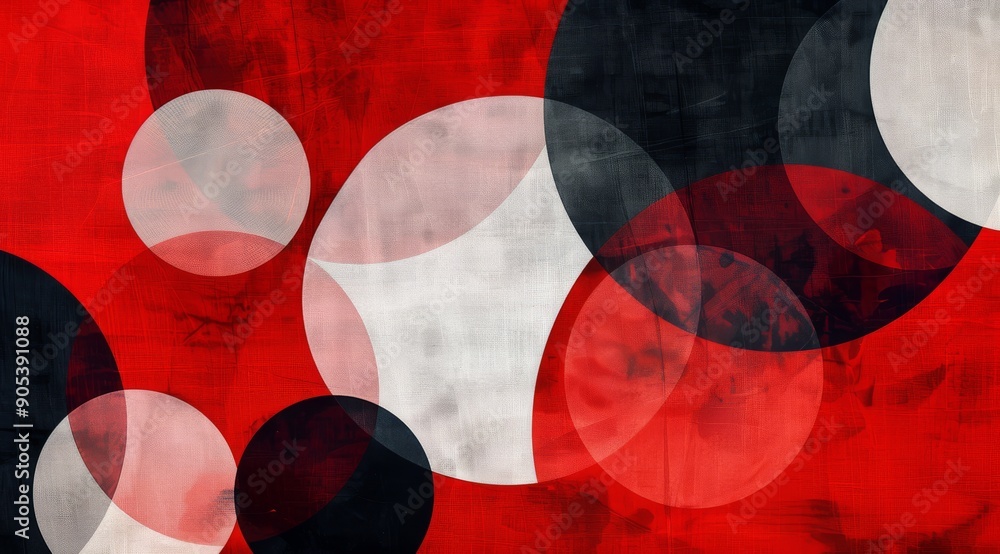 Poster abstract circles and colorful composition featuring bold red and deep black colors in art