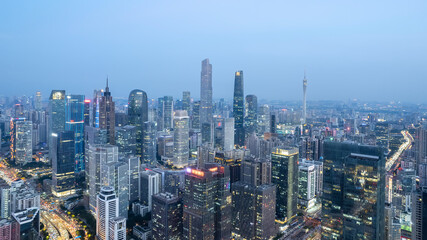 Obraz premium Aerial photography of Guangzhou city center skyline at night