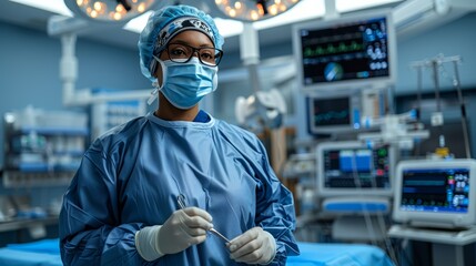 Skilled Surgeon Preparing for Surgical Procedure in Modern Hospital Operating Room. Generative AI