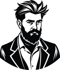 silhouette of hipster man head white background