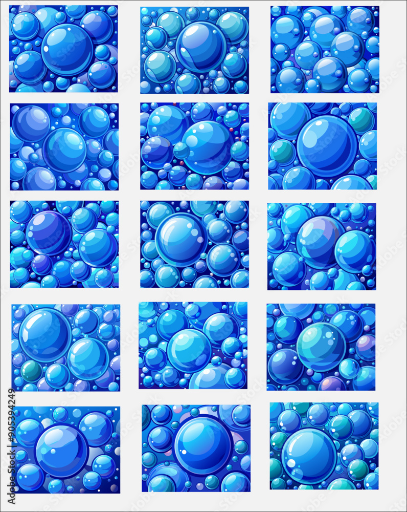Poster set vectors vibrant blue bubbles art design abstract background fluid patterns