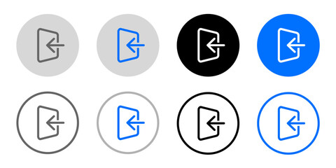 login icon. join symbol. inside entry sign. account access pictogram. entrance illustration. Grey, blue and black button.