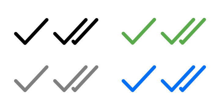 Simple double tick sign. Read message icon. Viewed message symbol. Blue and green checkmark illustration.