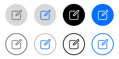 edit page icon. create text sign. pen symbol. draw pictogram. notepad illustration. Grey, blue and black button.