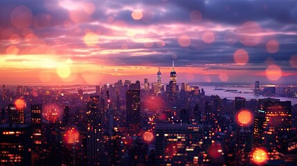 Obraz premium Beautiful Cityscape with colorful bokeh lights. Night Cityscape.