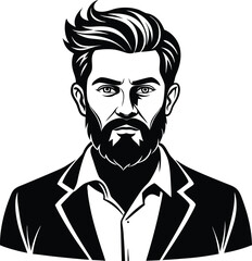 silhouette of hipster man head white background