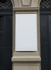 Blank white restaurant or shop sign mockup, large billboard banner on a storefront template.