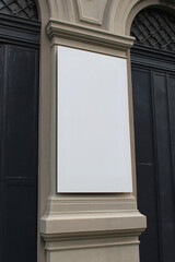 Blank white cafe, shop, storefront or restaurant menu board mockup, white empty banner on a wall mock up template.