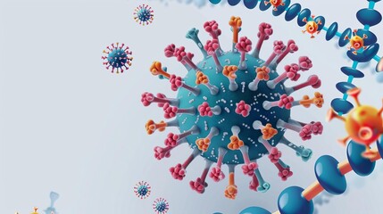 Influenza virus mutation, evolving pathogen, flat design illustration