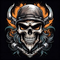 Fototapeta premium skull biker logo t-shirt design illustration