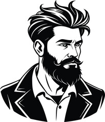 silhouette of hipster man head white background