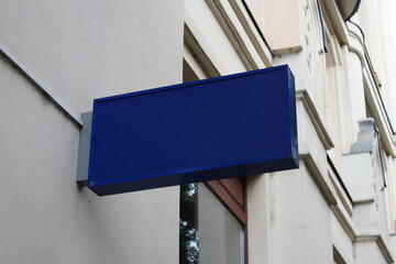 Outdoor hanging mounted sign on the wall mockup template. Signboard mock up for logo presentation.