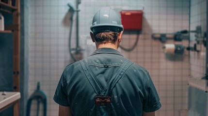 Obraz premium Plumber bottom of a bathroom generative ai