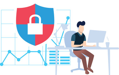 The boy is working at his desk.