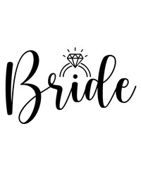 Bride wedding typography design on plain white transparent isolated background for card, shirt, hoodie, sweatshirt, apparel, tag, mug, icon, poster or badge