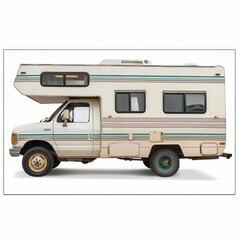 Naklejka premium Medium shot of Travel motorhome family car camping truck, isolated on a white background 