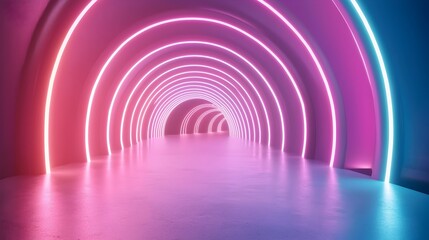 Obraz premium Mesmerizing Futuristic Neon Holographic Tunnel with Kaleidoscopic Symmetry and Dimensional Lighting Effects