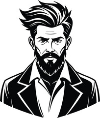 silhouette of hipster man head white background