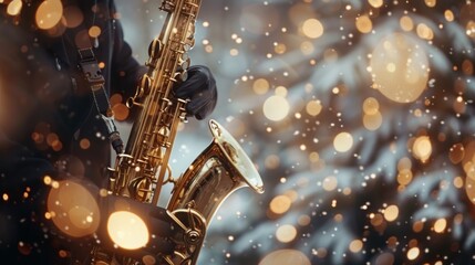 Saxophone Player in Festive Lights