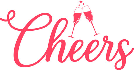 Cheers typography clip art design for T-shirts and apparel, Happy New Year art on plain white background for shirt, hoodie, sweatshirt, card, tag, mug, icon, poster or badge