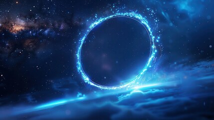 Obraz premium A glowing blue ring in space, symbolizing a portal or gateway.