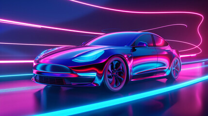 Fototapeta premium Future car concept 3D illustration, technological car advertising background design