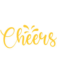 Cheers typography clip art design for T-shirts and apparel, Happy New Year art on plain white background for shirt, hoodie, sweatshirt, card, tag, mug, icon, poster or badge