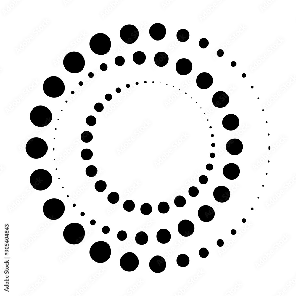 Poster halftone dotted speed lines circle. geometric art in circle form. round swirl movement symbol. halft