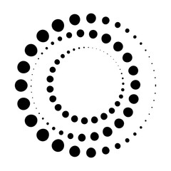 Halftone dotted speed lines circle. Geometric art in circle form. Round swirl movement symbol. Halftone circular dotted frame. Vector design elements