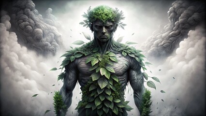 Fototapeta premium Human Figure Formed by Green Leaves - Creative Nature Concept
