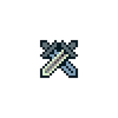 Crossed swords, pixel art style icon, medievalist weapons, sword isolated vector illustration. Design for sticker, mobile app and logo. Game assets 8-bit sprite.