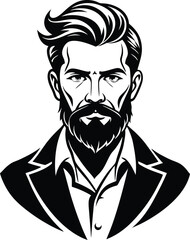 silhouette of hipster man head white background