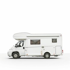 Medium shot of Travel motorhome family car camping truck, isolated on a white background 