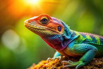 Obraz premium Vibrant Rainbow Lizard in Sunlight