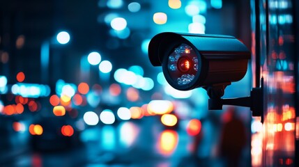 modern security camera positioned on an urban street