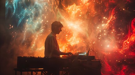 Surreal Cosmic Concert:Orbital Theremin Performance in Ethereal Space-Inspired Setting