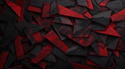 Naklejka premium Dynamic geometric shapes in bold red and deep black colors create a strikingly captivating abstract texture