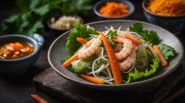 goi ngo sen salad with shrimp traditional food of Vietnam

